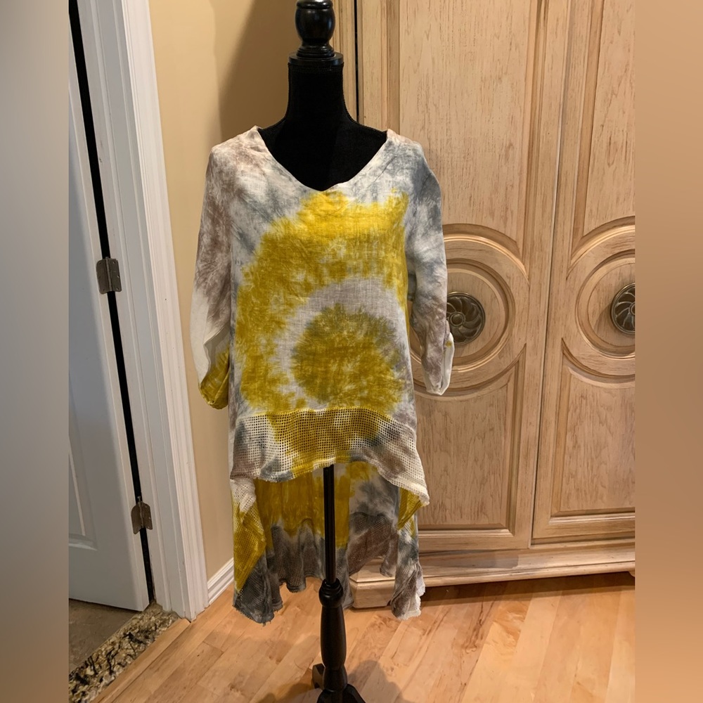 Shyloh Tie-Dye Linen Hi Low Top One Size NWT